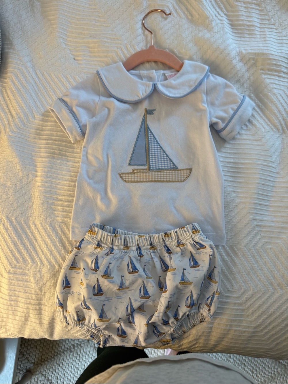 NEVER WORN Light Blue Sailboat Kids Matching Set - Two-Piece Outfit